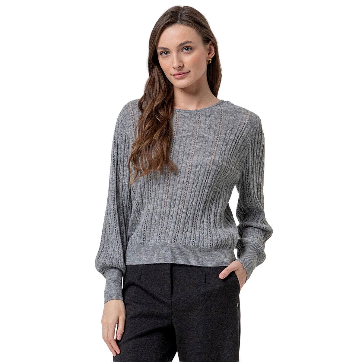 SURKANA Maglione Trafporato in Maglia Grigio Melange