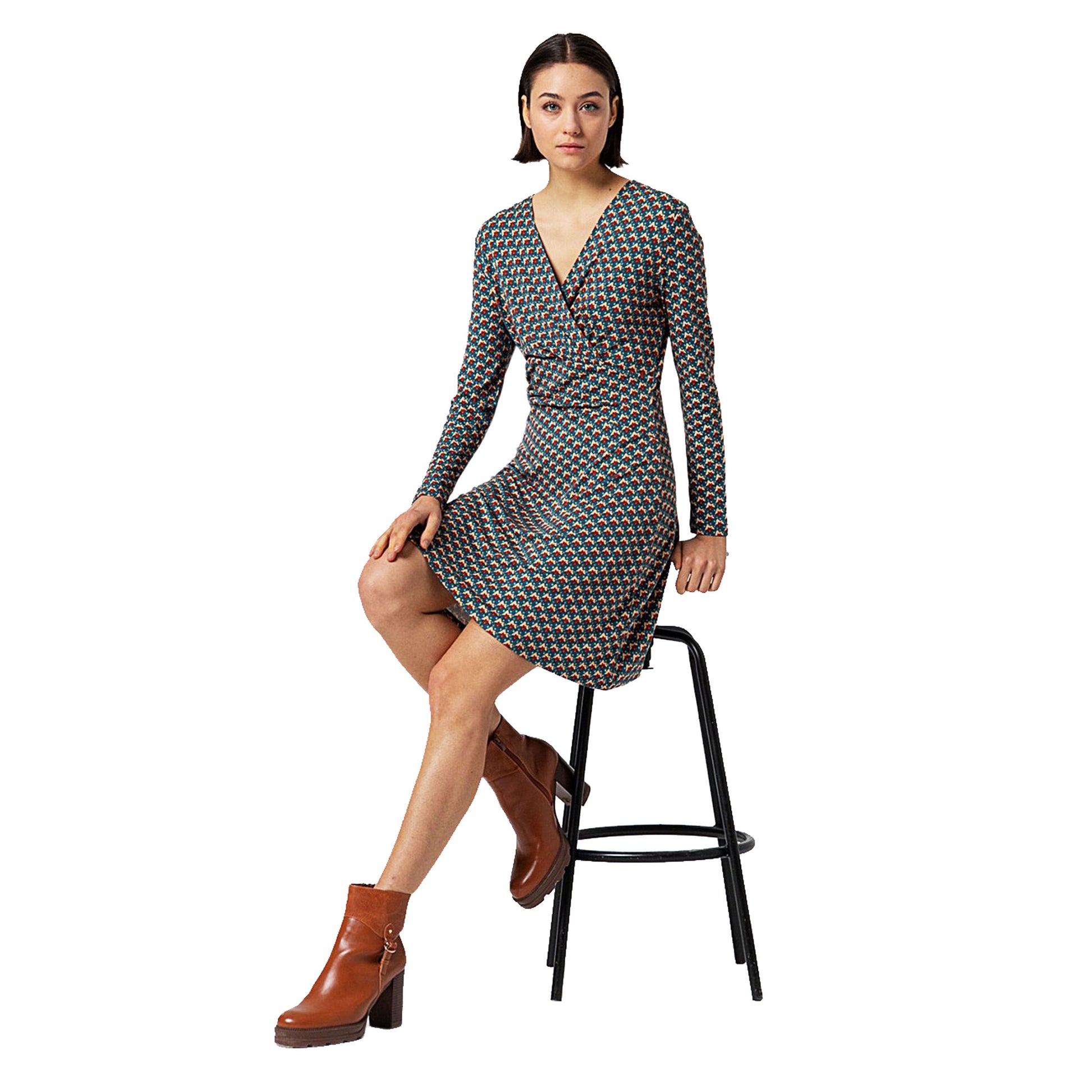 SURKANA - Abito corto elasticizzato a incrocio Petrolio-SURKANA-VIALESCARPE