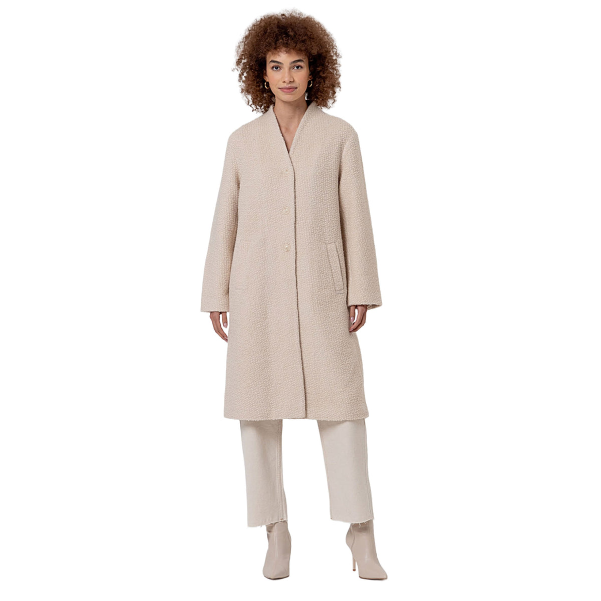 SURKANA Cappotto Lungo Bouclé con Collo a Scialle Crudo