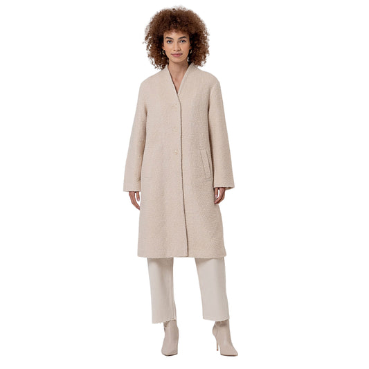 SURKANA Cappotto Lungo Bouclé con Collo a Scialle Crudo