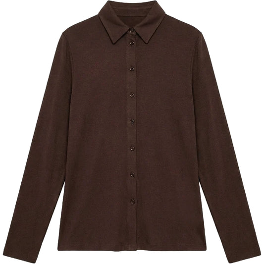 SURKANA Camicia Aderente in Bambù Cioccolato