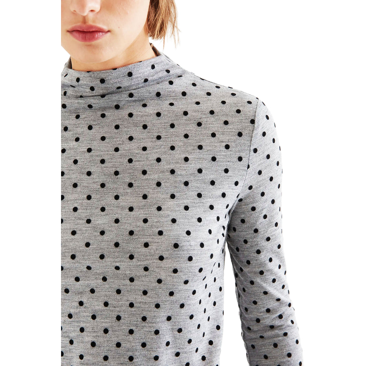 COMPAÑÍA FANTÁSTICA Maglia grigio mélange a mini pois neri con collo altoCOMPAÑÍA FANTÁSTICA Maglia grigio mélange a mini pois neri con collo alto