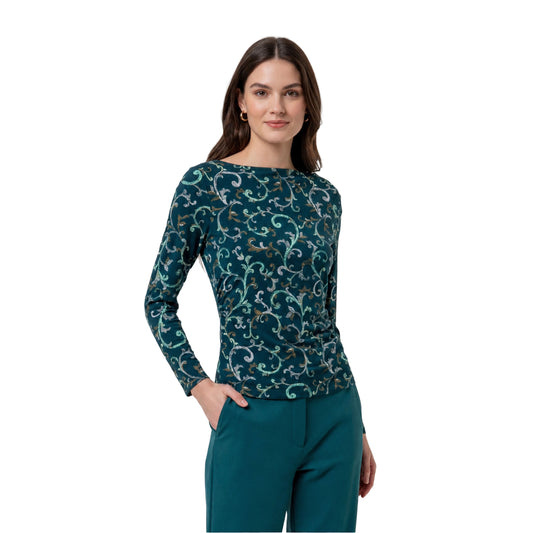 SURKANA T-shirt Scollo Barca Stampa Arabesque Verde Scuro