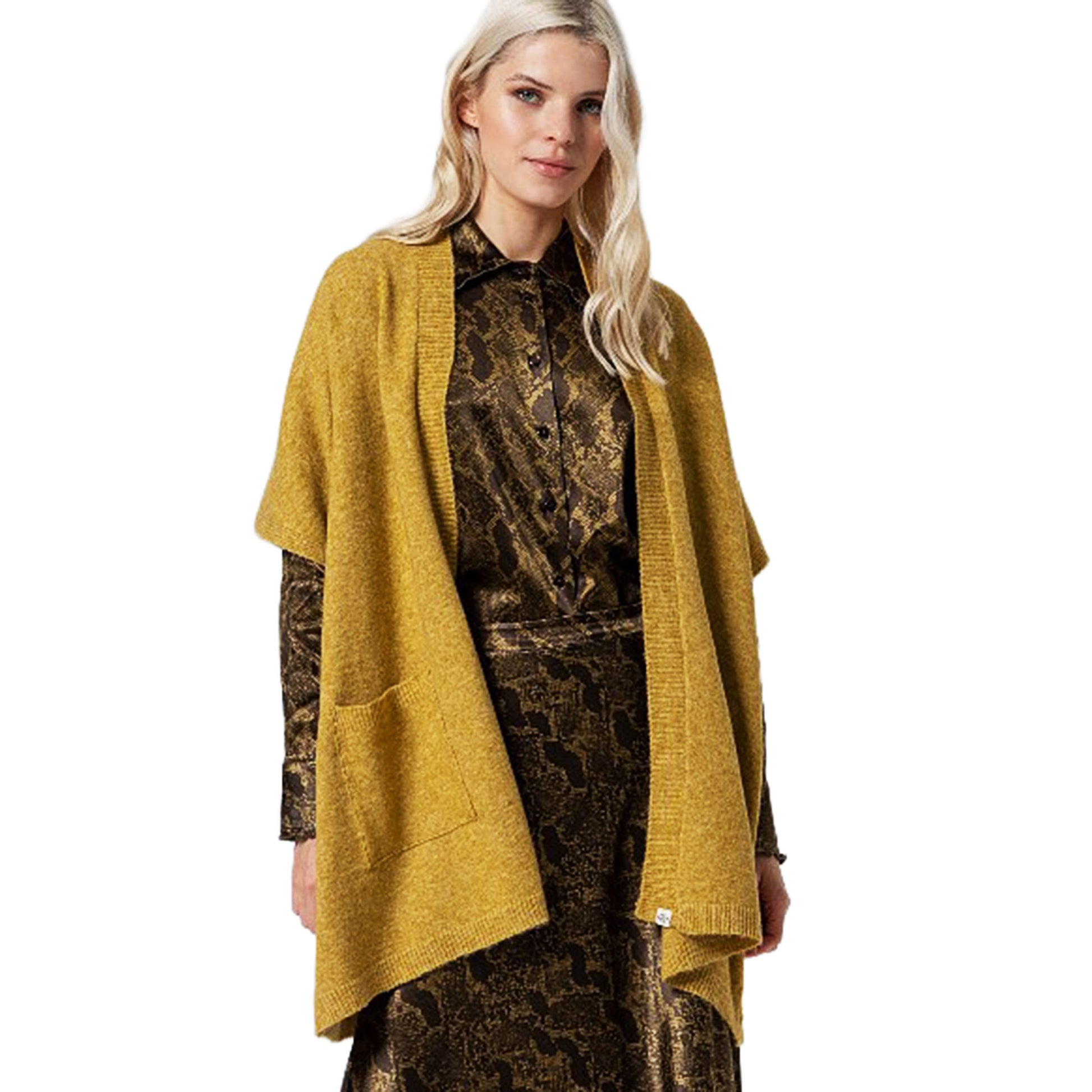 SURKANA - Poncho aperto in maglia con tasche-SURKANA-VIALESCARPE