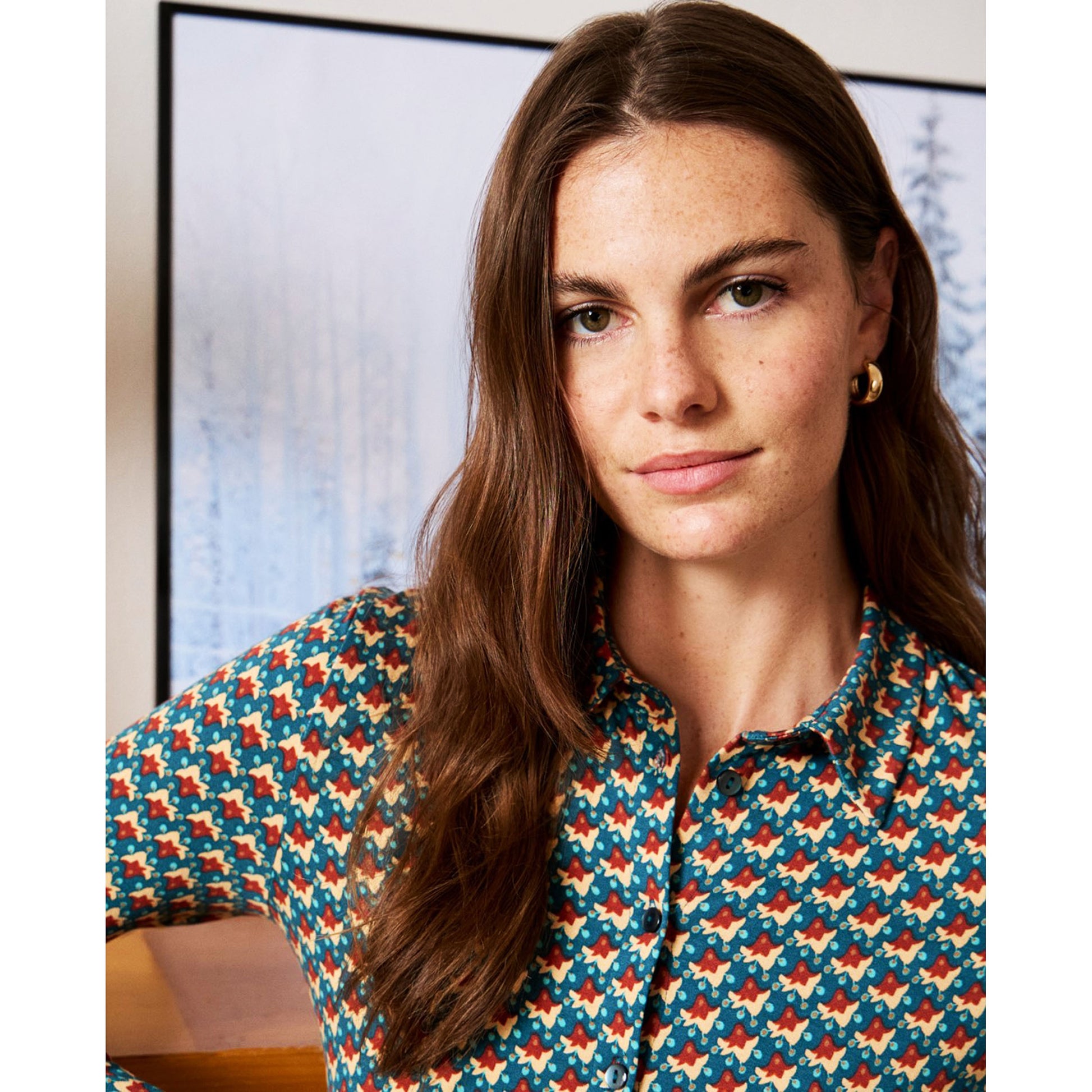 SURKANA - Camicia stretch con microstampa vintage Azzurro-SURKANA-VIALESCARPE