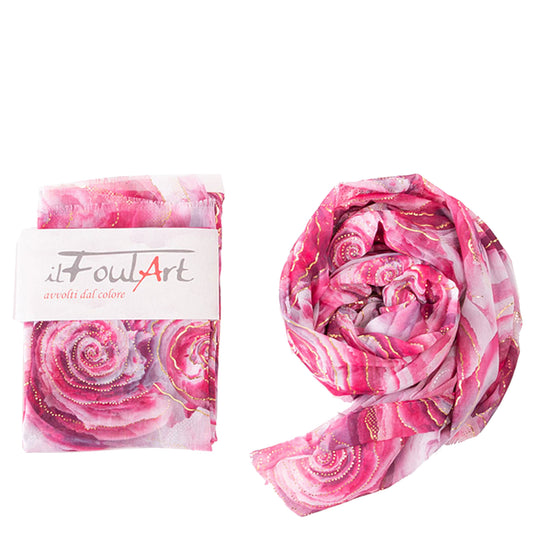 Scialle Foulard Pareo Dorato Vortici Rose