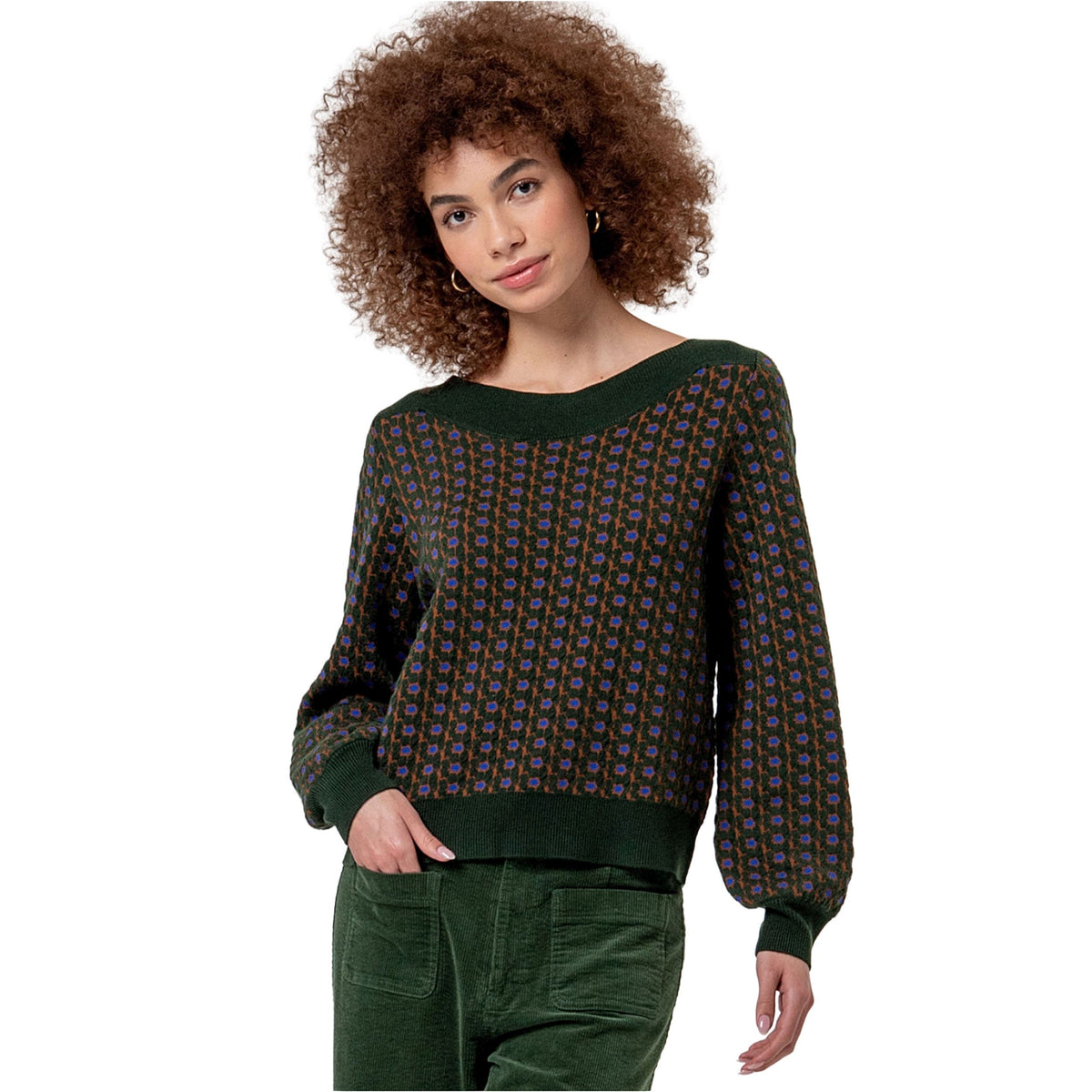 SURKANA Maglione a scollo a barca con jacquard Kaki