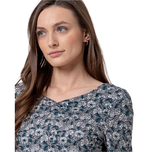 SURKANA T-shirt Stampata con Scollo a V Grigia