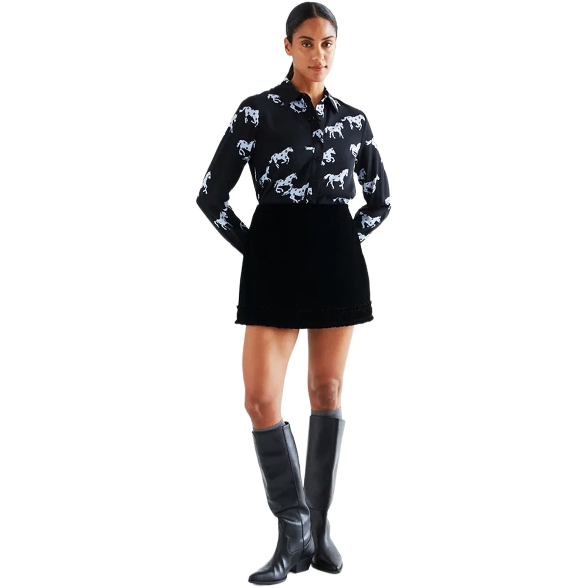 COMPAÑÍA FANTÁSTICA Camicia con stampa Horse, Nero e AzzurroCOMPAÑÍA FANTÁSTICA Camicia con stampa Horse, Nero e Azzurro