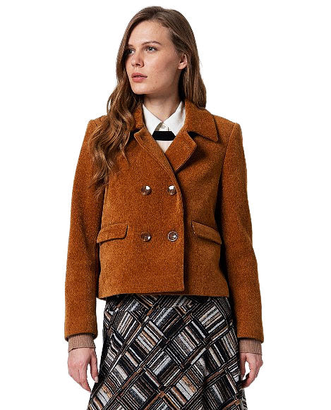 SURKANA - Giacca a doppio petto in ciniglia, con fodera stampata-SURKANA-VIALESCARPE