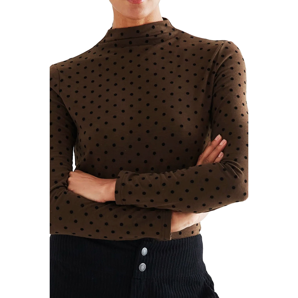 COMPAÑÍA FANTÁSTICA Maglia marrone a mini pois neri con collo altoCOMPAÑÍA FANTÁSTICA Maglia marrone a mini pois neri con collo alto