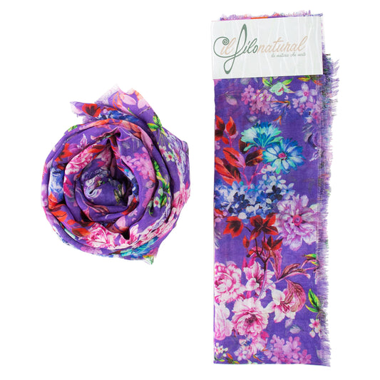 Scialle Foulard Pareo IlFiloNatural Peonie Viola