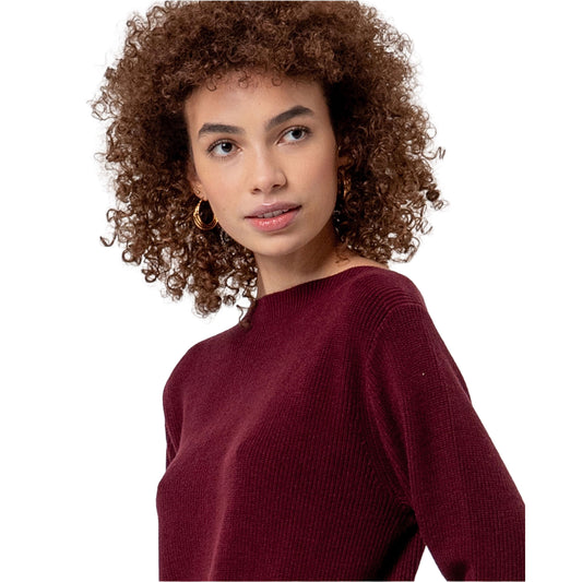SURKANA Maglione con Scollo a Barchetta in Maglia a Coste Granata