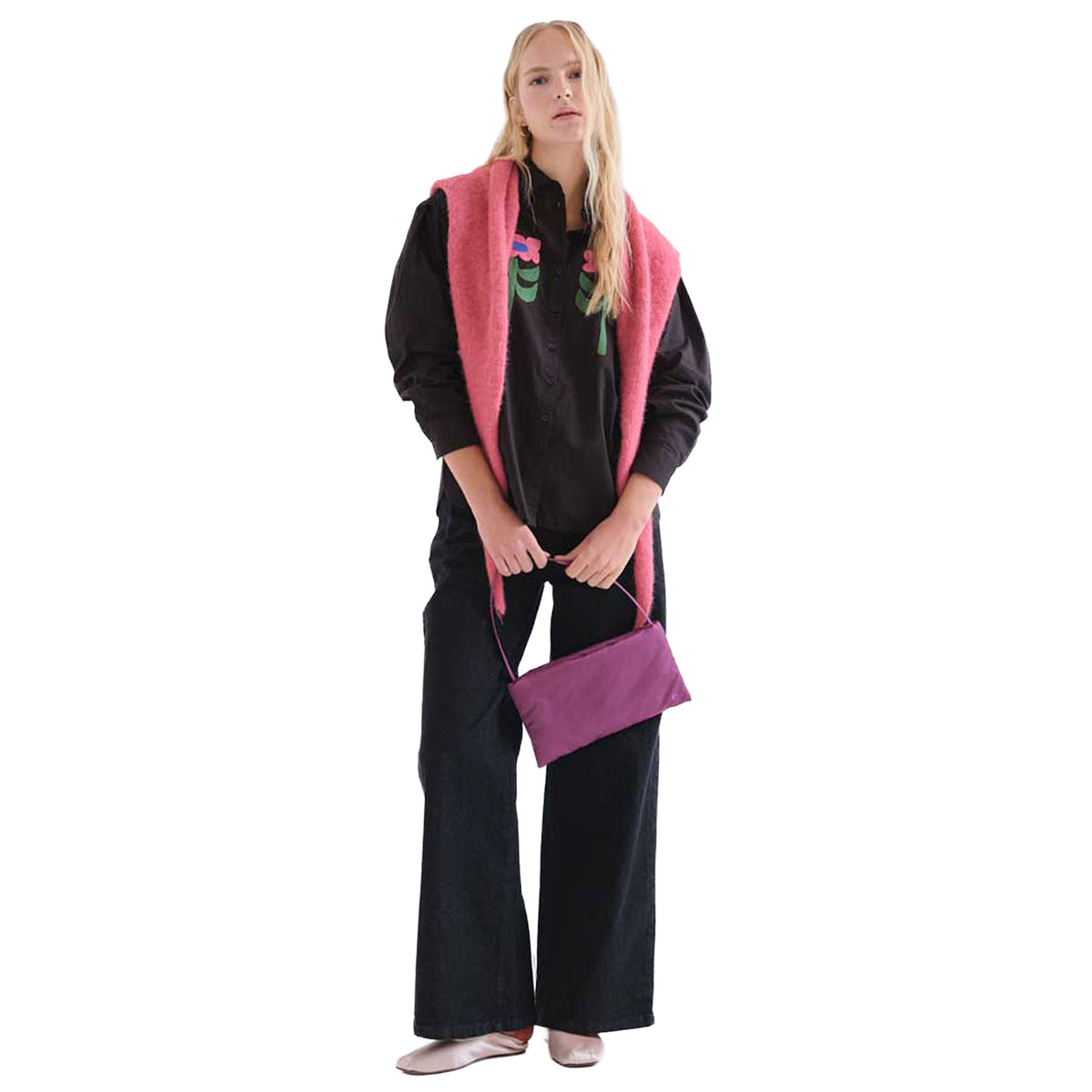 COMPAÑÍA FANTÁSTICA Camicia Nera con ricamo Neo Garden