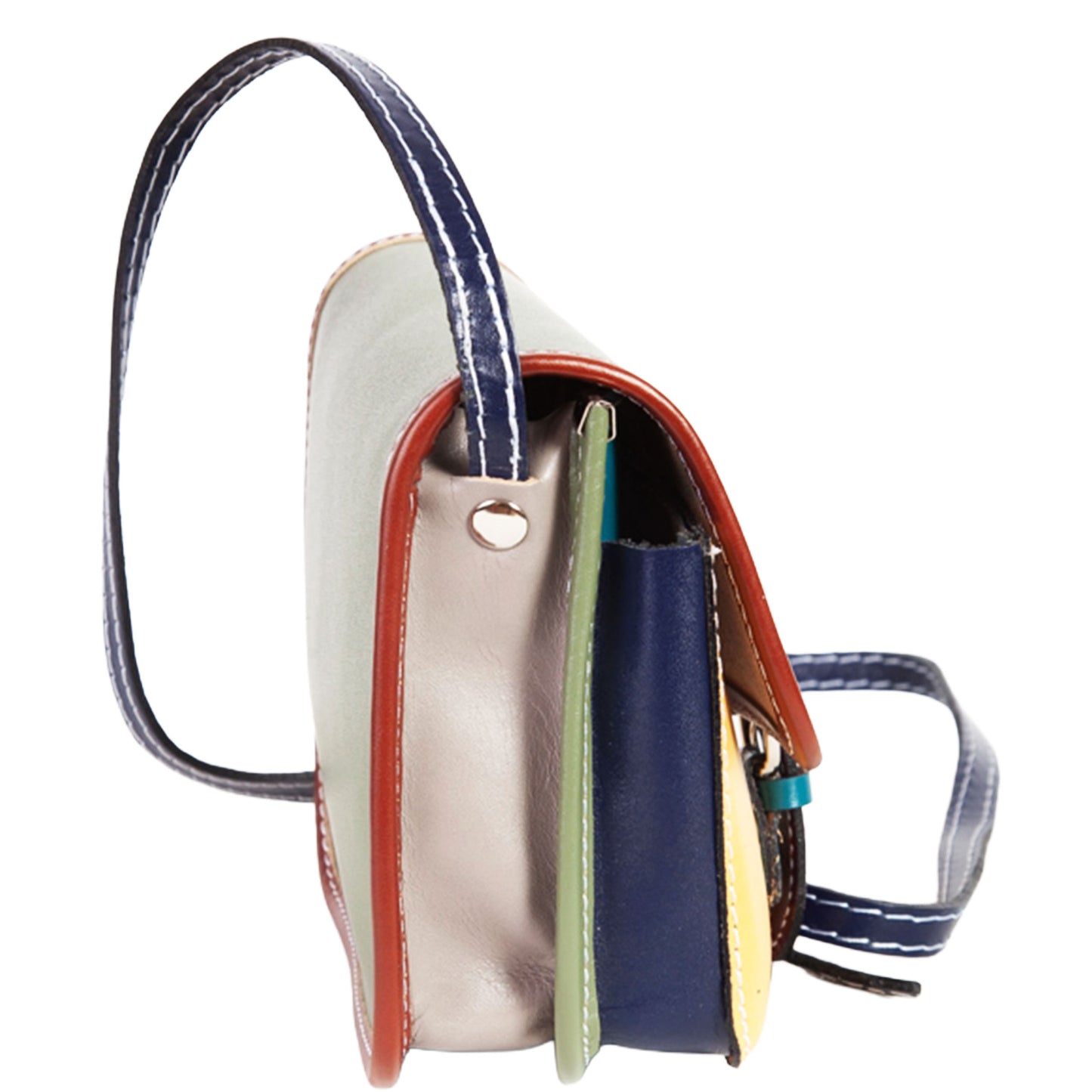 Borsa Mini Stile Tolfa a Soffietto Multicolor Oliva in Cuoio