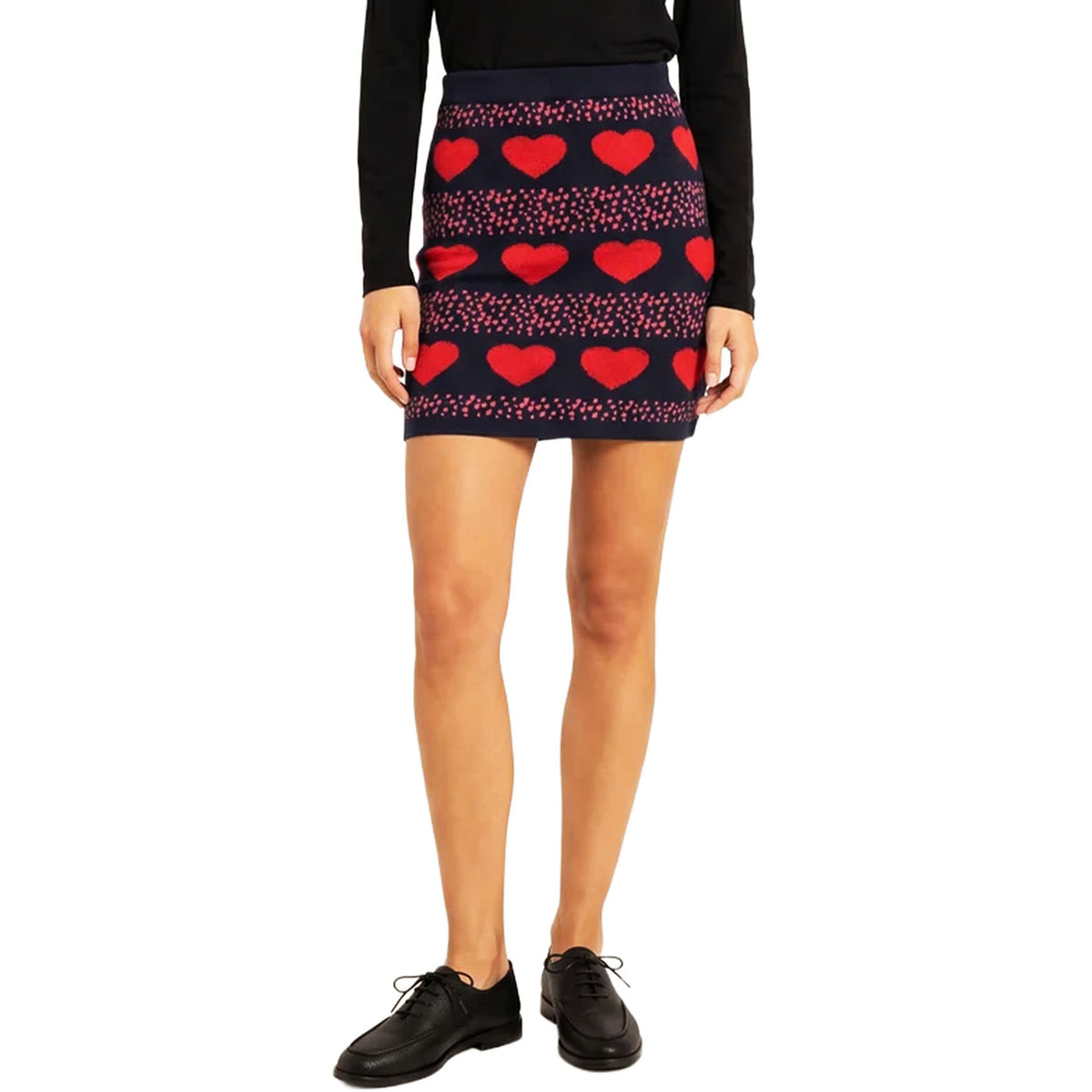 PEPALOVES Gonna Mini in Maglia Corazones Nera e Rossa