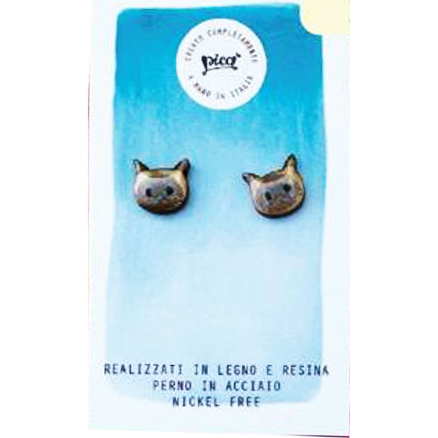 Picà - Orecchini in legno e resina con gatto Siamese