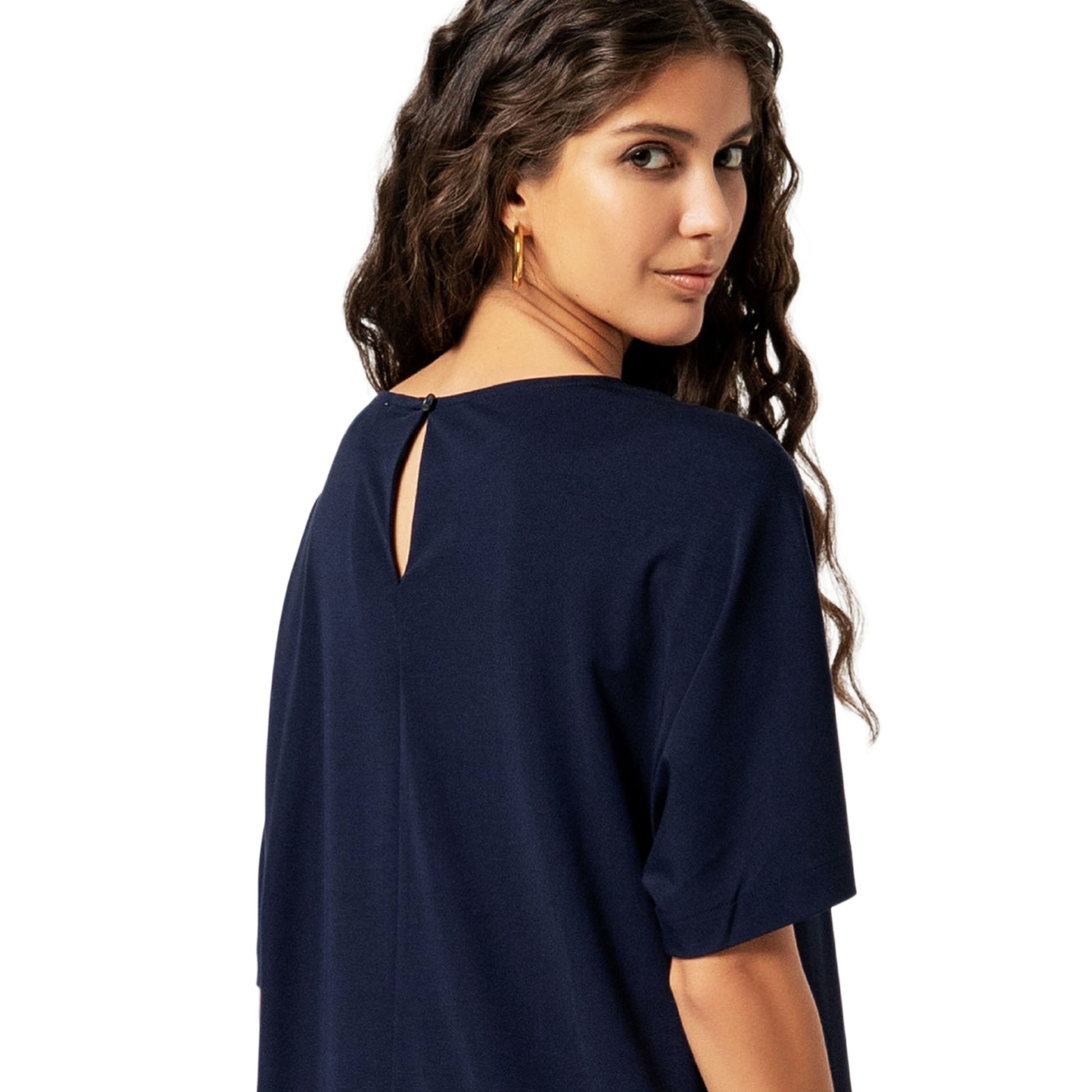 SURKANA Abito a Trapezio Maniche Corte Blu Scuro-SURKANA-VIALESCARPE