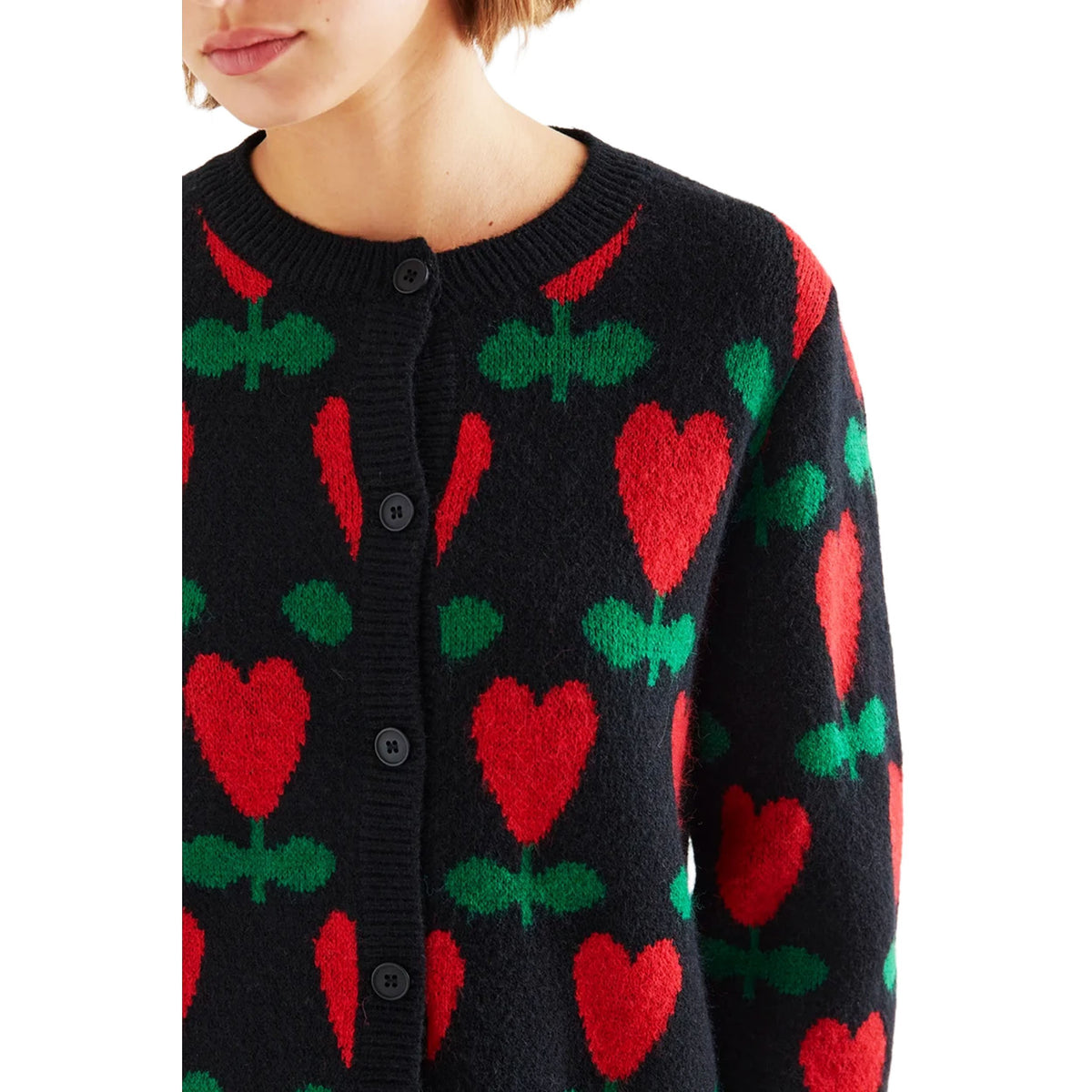 COMPAÑÍA FANTÁSTICA Cardigan nero con stampa ciclaminoCOMPAÑÍA FANTÁSTICA Cardigan nero con stampa ciclamino