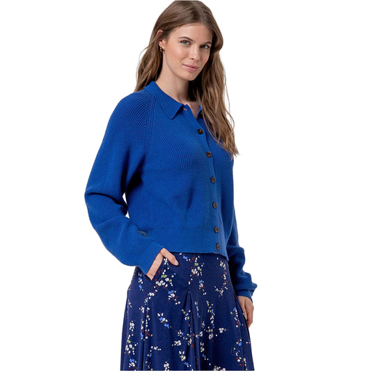 SURKANA Cardigan in Maglia con Collo a Camicia Blu Cobalto