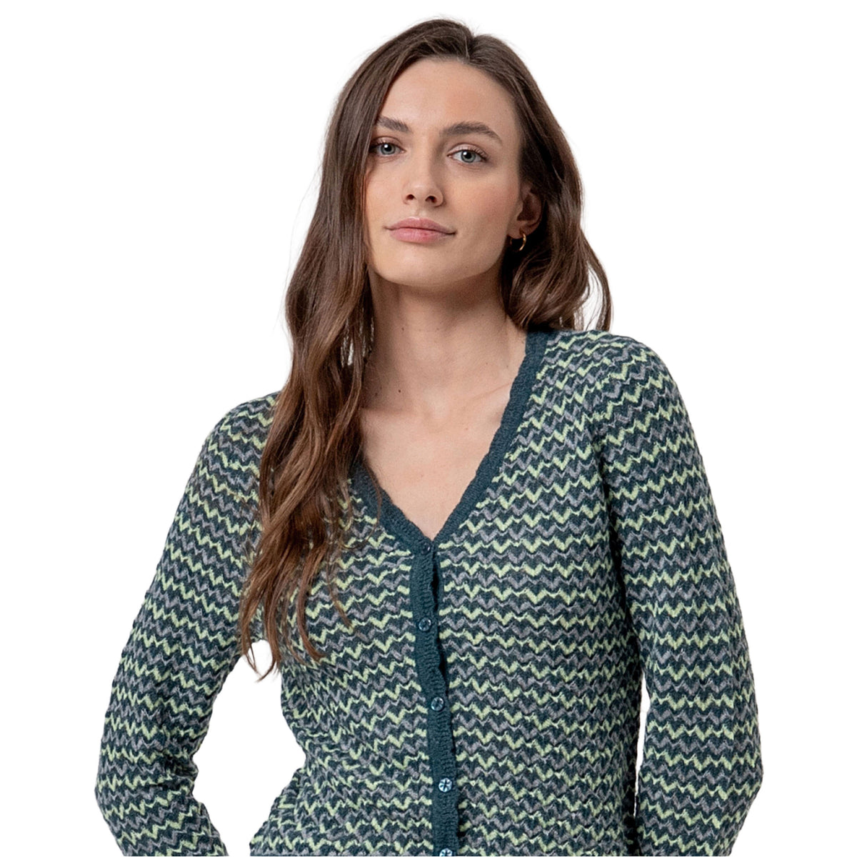 SURKANA Cardigan Scollo a V Zigzag Verde Bottiglia