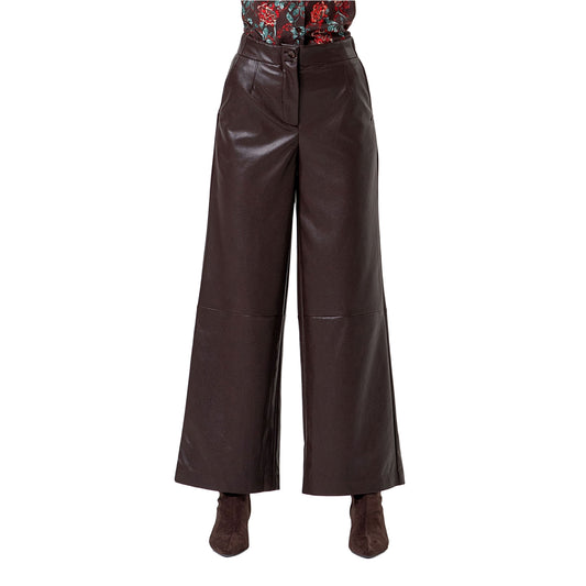 SURKANA Pantalone Wide Leg Effetto Pelle Cioccolato-SURKANA-VIALESCARPE