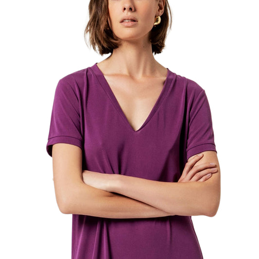 SURKANA Abito Lungo con Spacco e Scollo a V Porpora