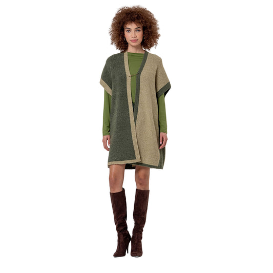 SURKANA Poncho Lungo in Maglia Color Block Kaki