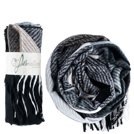 Scialle Stola IlFiloNatural Quadratoni a righe Grigio