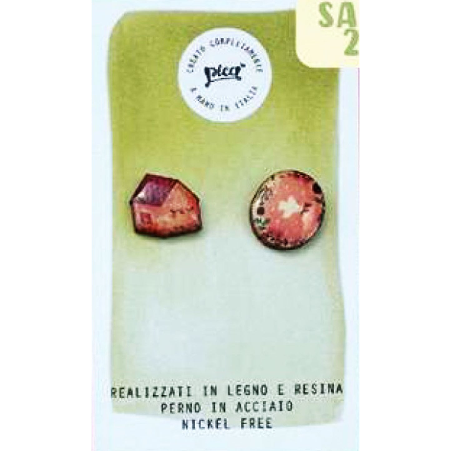 Picà - Orecchini in legno e resina con Casetta e Fiore