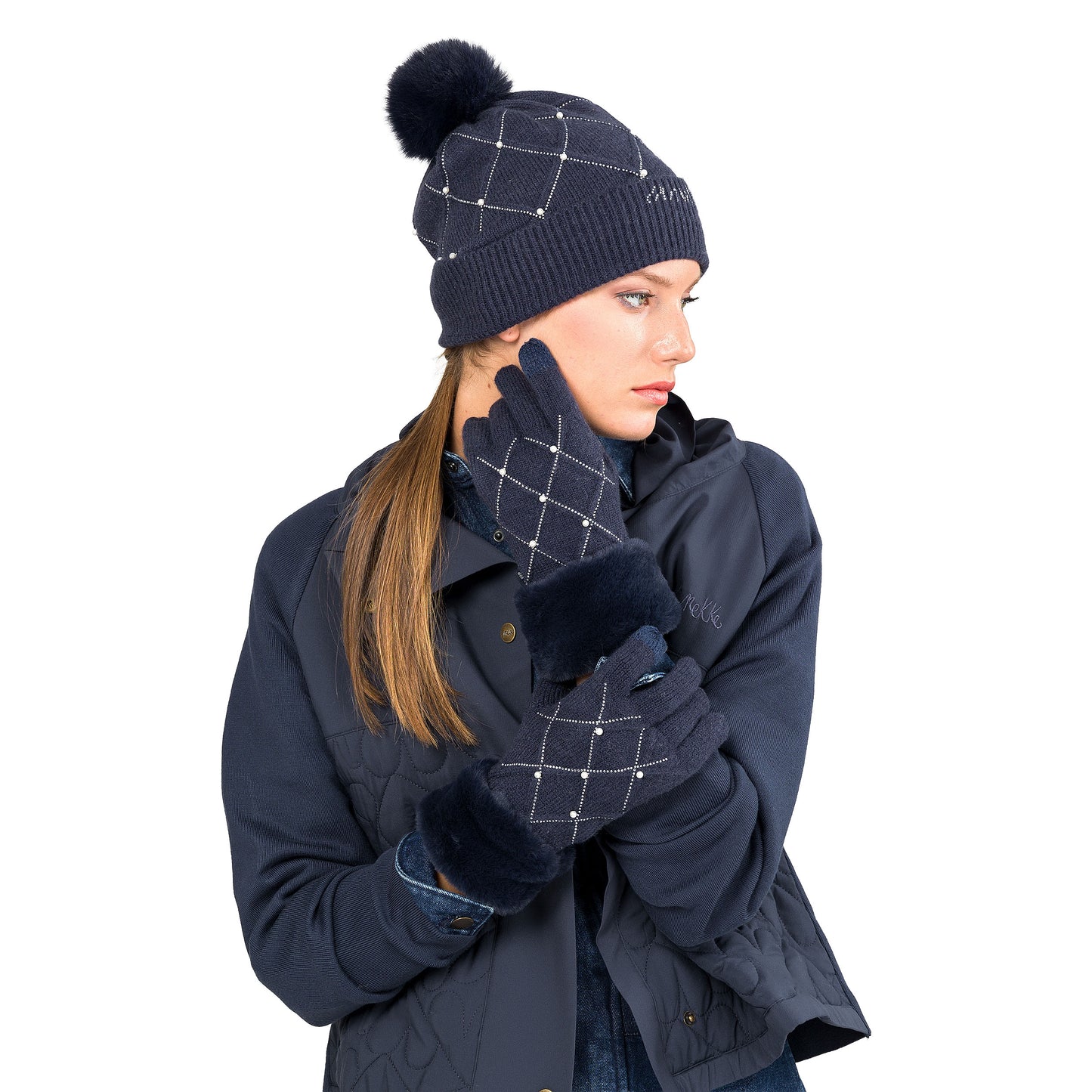 ANEKKE - Guanti in maglia blu con perline-ANEKKE-VIALESCARPE