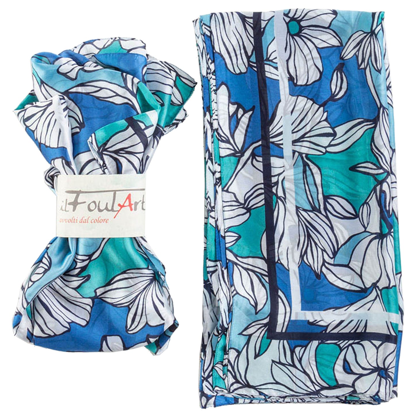 Scialle Foulard  Pareo raso, Fiori con stelo