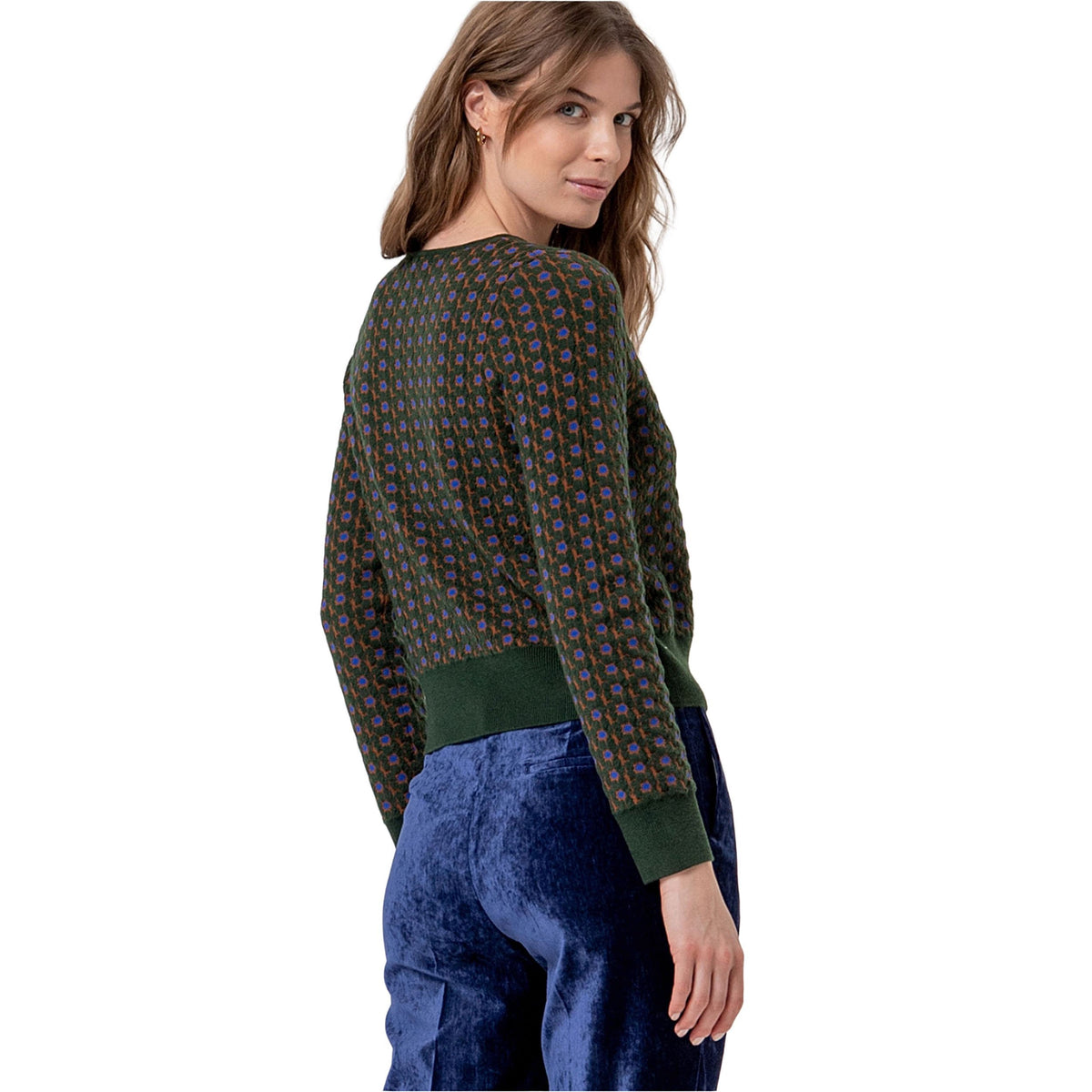 SURKANA Maglione con scollo a V e jacquard Kaki