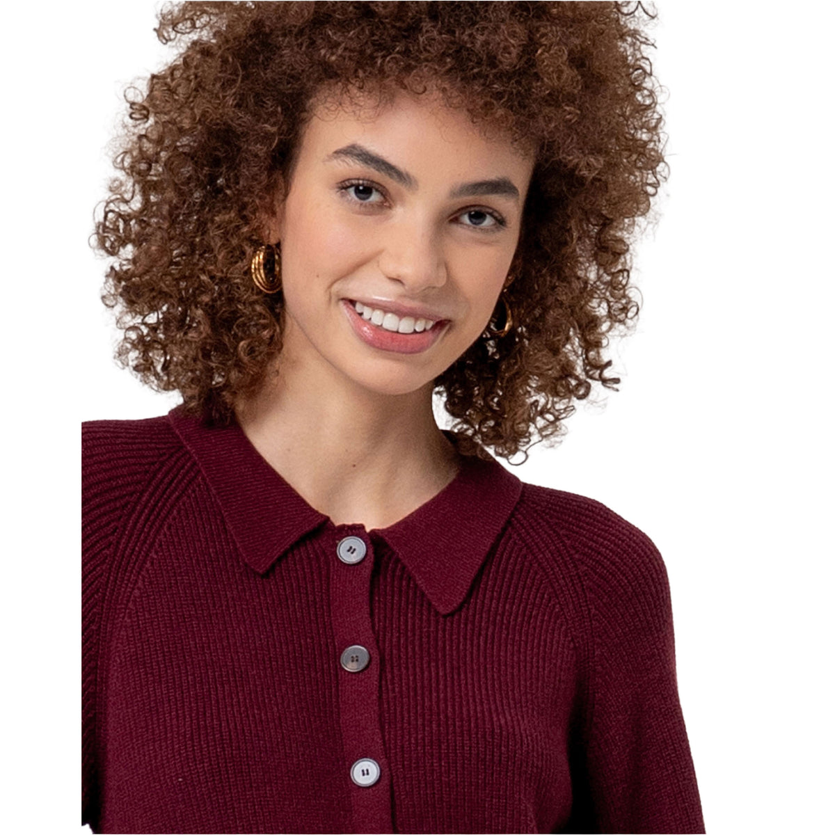SURKANA Cardigan in Maglia con Collo a Camicia Granata