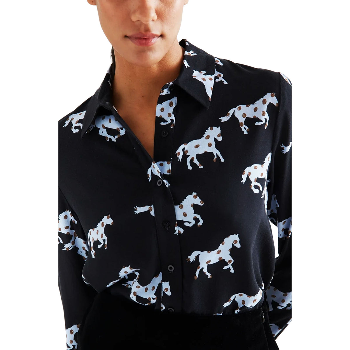 COMPAÑÍA FANTÁSTICA Camicia con stampa Horse, Nero e AzzurroCOMPAÑÍA FANTÁSTICA Camicia con stampa Horse, Nero e Azzurro