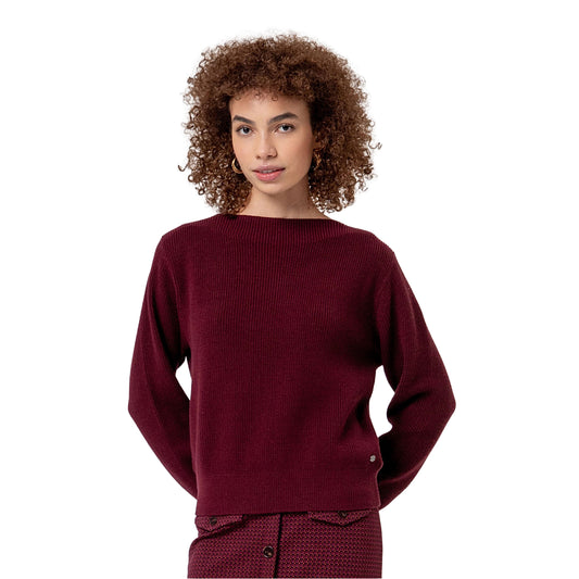 SURKANA Maglione con Scollo a Barchetta in Maglia a Coste Granata