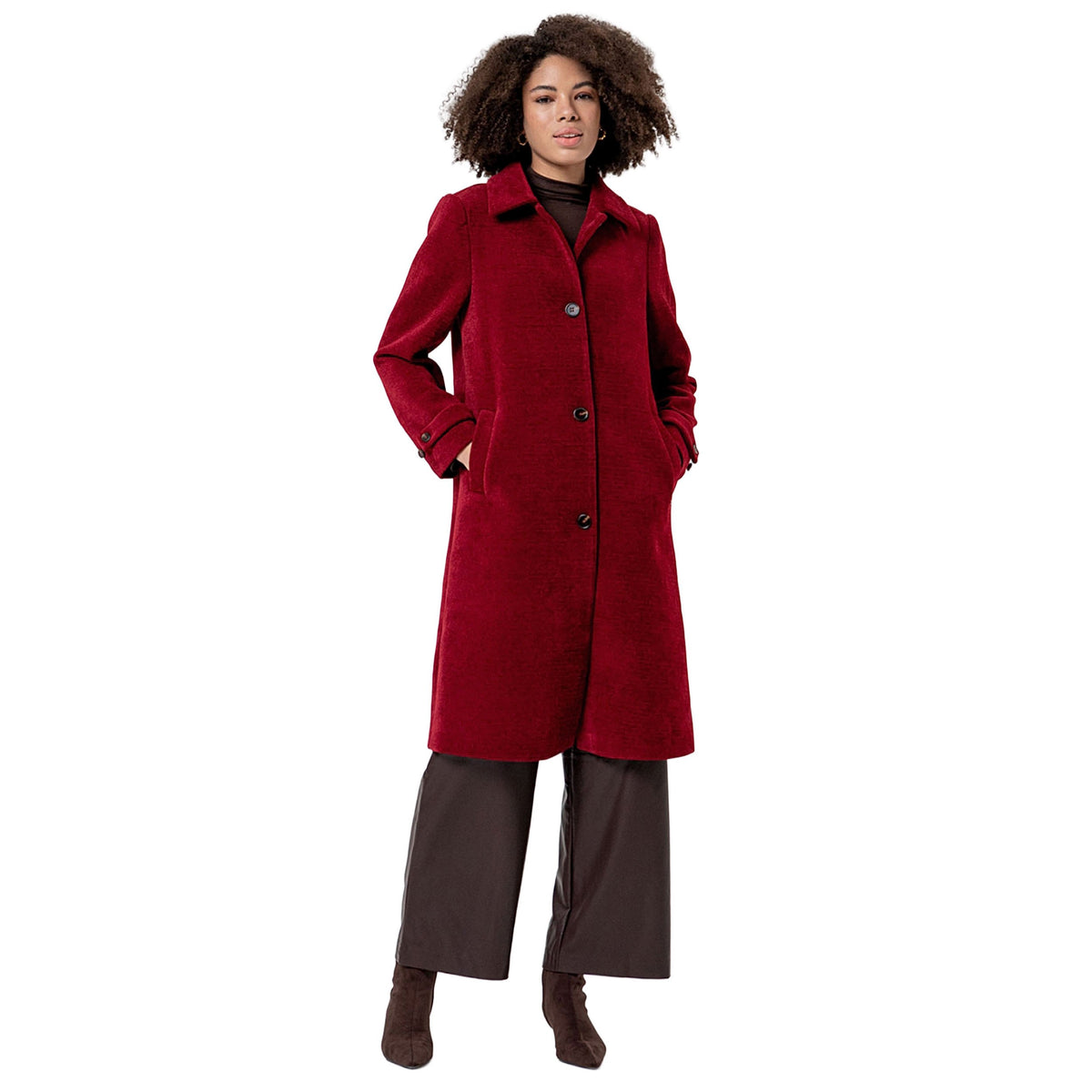 SURKANA Cappotto lungo in ciniglia Rosso Inglese