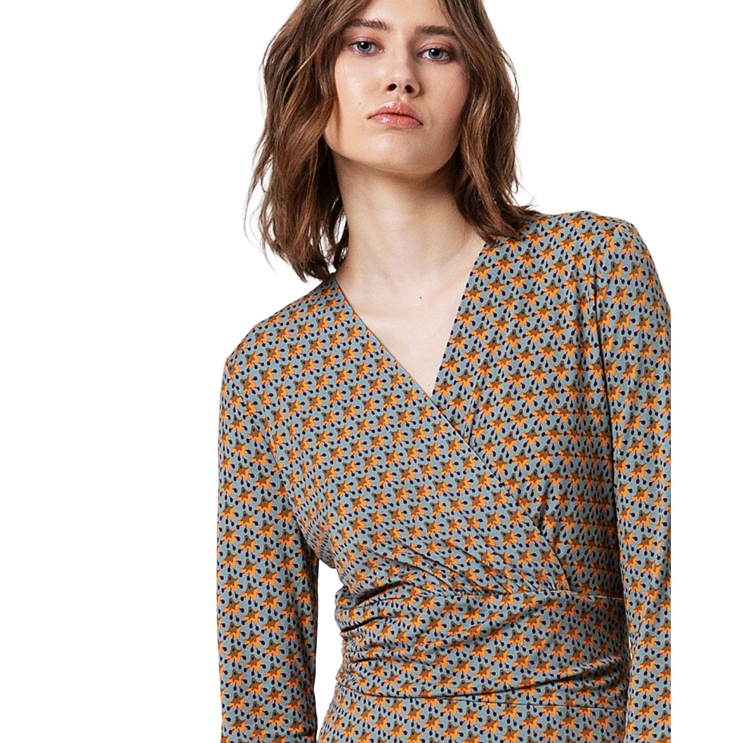 SURKANA - Abito corto elasticizzato a incrocio Azzurro-SURKANA-VIALESCARPE