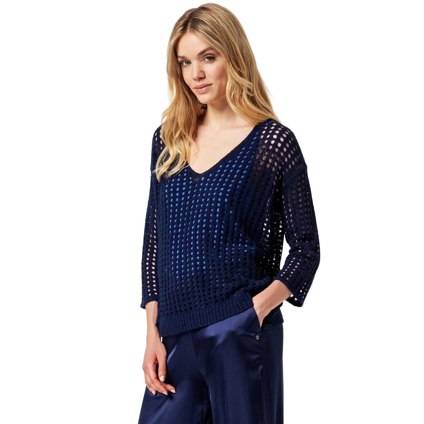 SURKANA Maglia con Scollo a V Blu Scuro