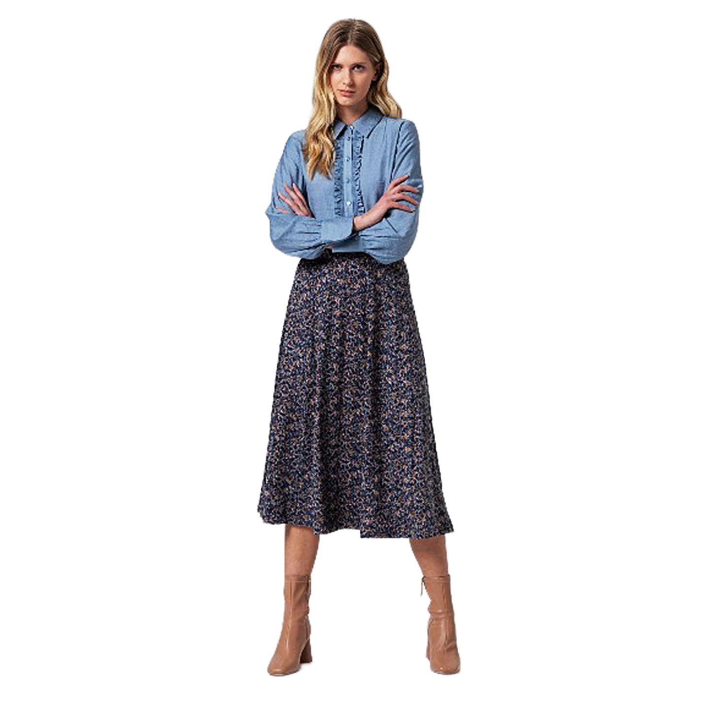 SURKANA - Gonna midi stampata con balza-SURKANA-VIALESCARPE