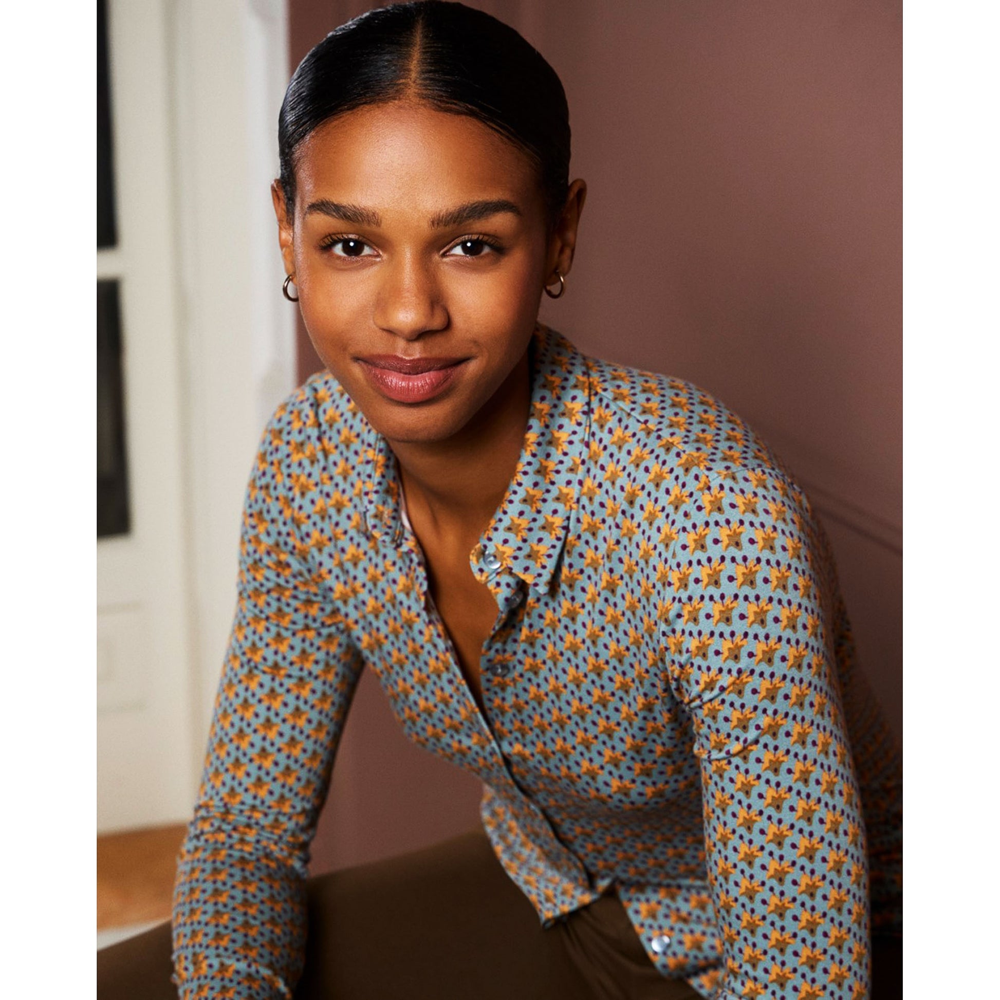 SURKANA - Camicia stretch con microstampa vintage Azzurro-SURKANA-VIALESCARPE