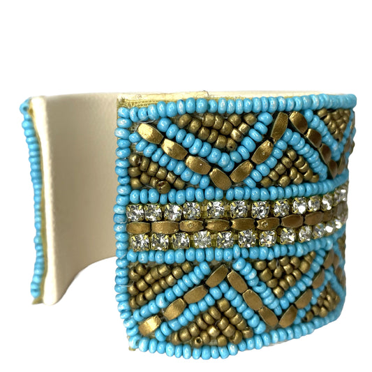 SURKANA Bracciale rigido turchese e oro con cristalli
