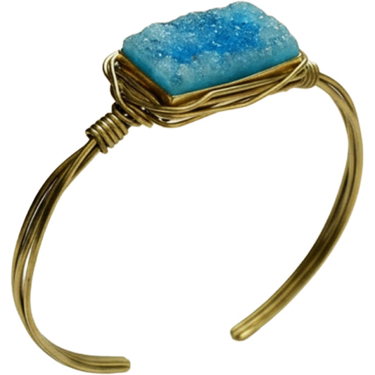 SURKANA Bracciale Rigido con Drusa Turchese e Fili Dorati