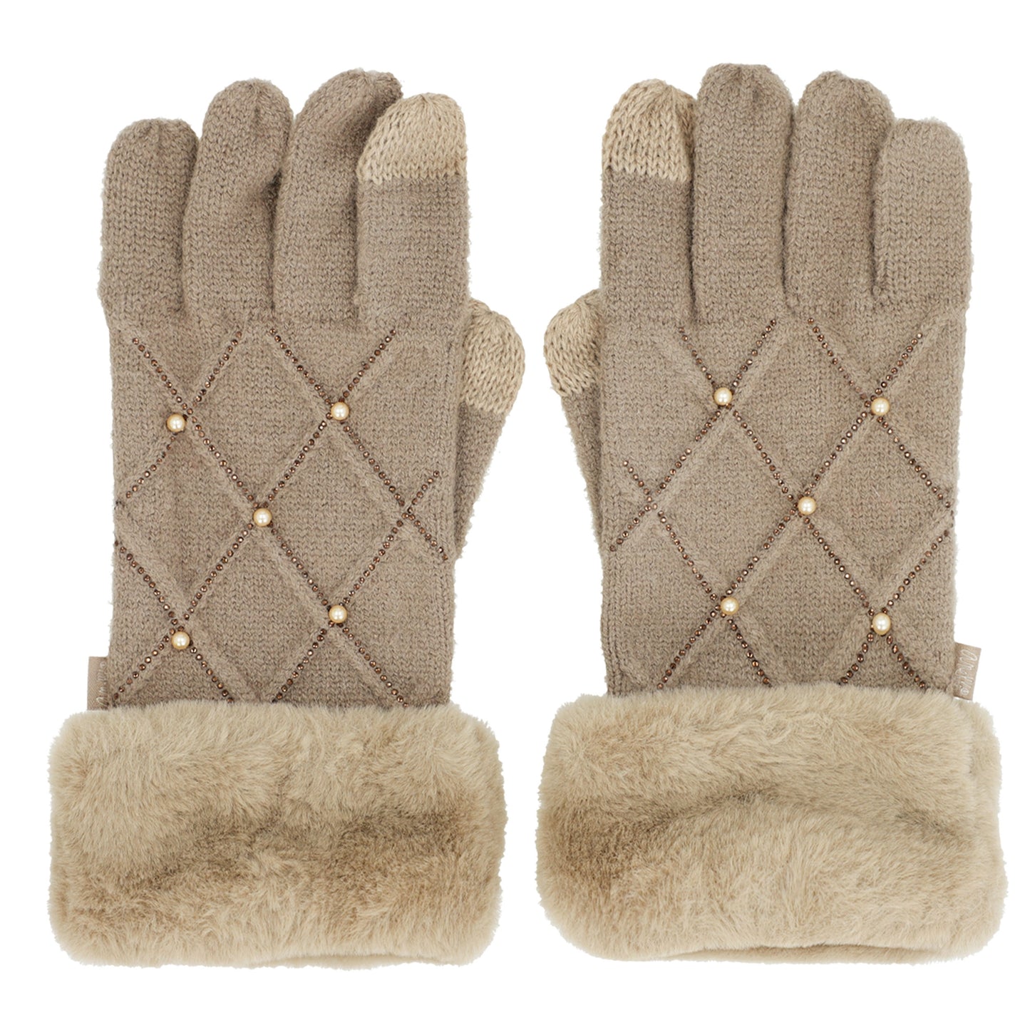 ANEKKE - Guanti in maglia beige con perline-ANEKKE-VIALESCARPE