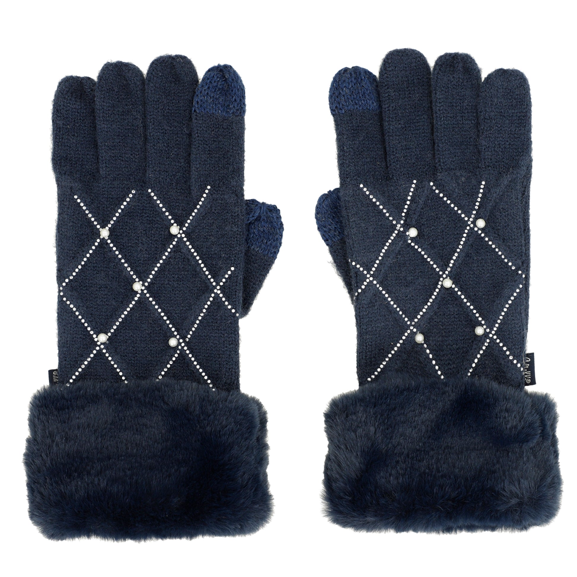 ANEKKE - Guanti in maglia blu con perline-ANEKKE-VIALESCARPE