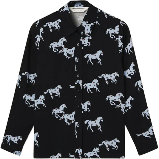 COMPAÑÍA FANTÁSTICA Camicia con stampa Horse, Nero e AzzurroCOMPAÑÍA FANTÁSTICA Camicia con stampa Horse, Nero e Azzurro