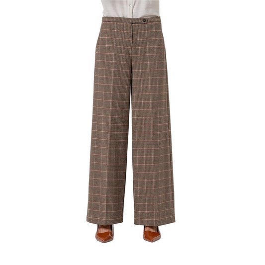 SURKANA Pantalone Wide Leg a Quadri Camel-SURKANA-VIALESCARPE
