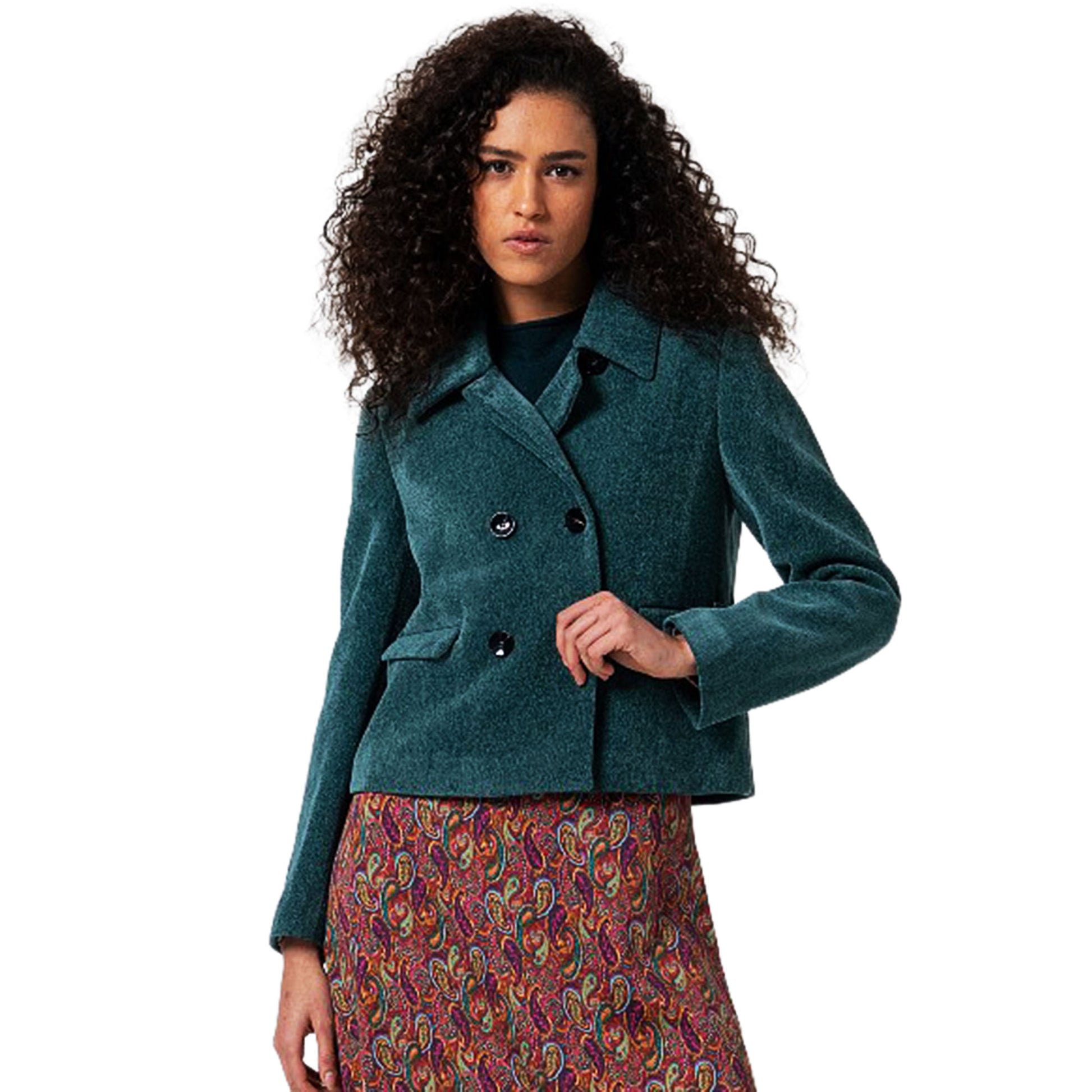 SURKANA - Giacca a doppio petto in ciniglia, con fodera stampata-SURKANA-VIALESCARPE