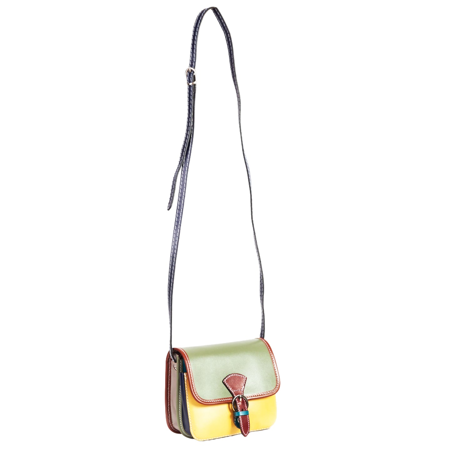 Borsa Mini Stile Tolfa a Soffietto Multicolor Oliva in Cuoio