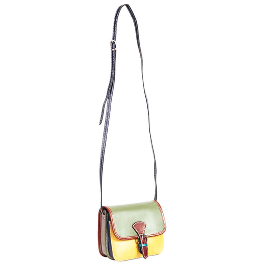 Borsa Mini Stile Tolfa a Soffietto Multicolor Oliva in Cuoio